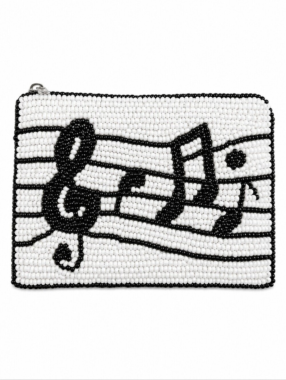 Vintage Heavily Beaded Monochrome Musical Notes Coin Card Junk Wallet